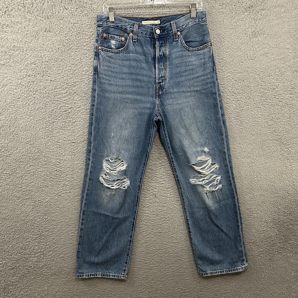Levis‎ Jeans Womens 28 Blue Denim Ribcage Straight Ankle High Rise Distressed